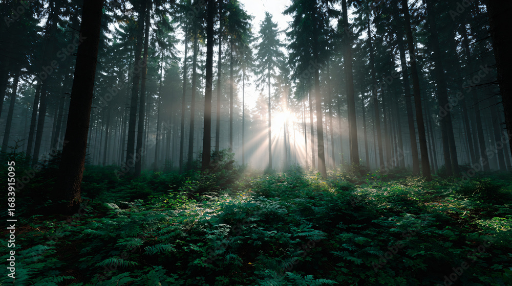 Fototapeta premium Sun Rays in Green Forest