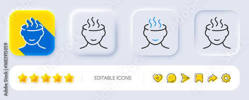 Stress line icon. Neumorphic, Flat shadow, 3d buttons. Anxiety or Think worry sign. Mental health symbol. Line stress icon. Social media icons. Vector