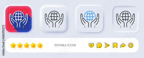 Organic tested line icon. Neumorphic, Flat shadow, 3d buttons. Bio cosmetics sign. Fair trade symbol. Line organic tested icon. Social media icons. Vector
