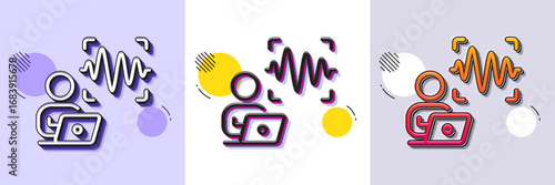 Voice wave line icon. Halftone dotted pattern. Gradient icon with grain shadow. Sound scan sign. Audio verification symbol. Line voice wave icon. Various designs. Vector