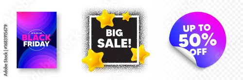 Big sale photo frame 3d stars. Discount sticker banner. Big Sale tag. Special offer price sign. Advertising Discounts symbol. Black friday poster. Promo background. Vector