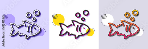 Fish line icon. Halftone dotted pattern. Gradient icon with grain shadow. Fishing catch sign. Fresh seafood symbol. Line fish icon. Various designs. Vector