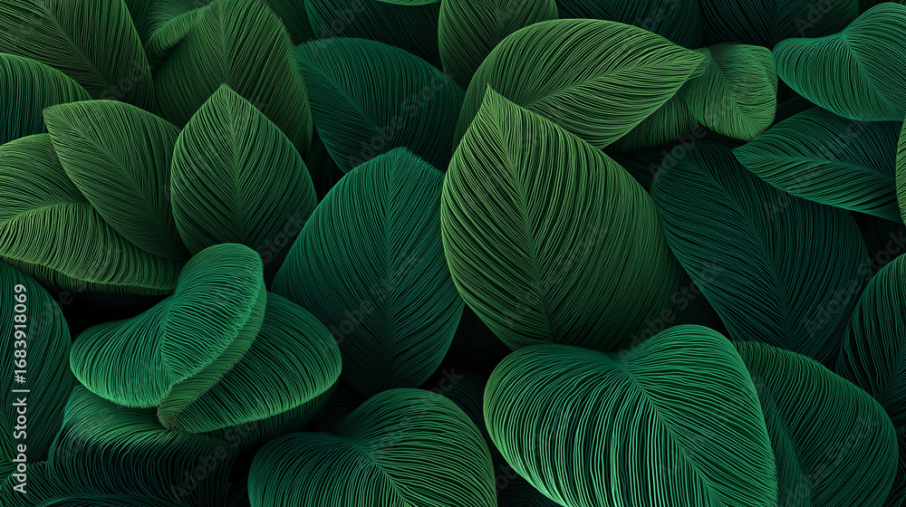 A dense cluster of lush green leaves closely packed together, creating a fresh and vibrant natural texture.
