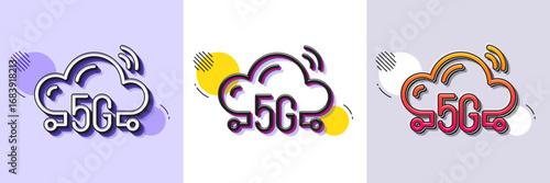 5g cloud computing line icon. Halftone dotted pattern. Gradient icon with grain shadow. Wireless technology sign. Mobile wifi internet symbol. Line 5g cloud icon. Various designs. Vector