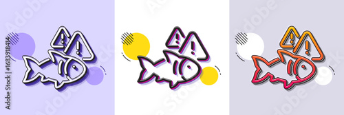 Fish line icon. Halftone dotted pattern. Gradient icon with grain shadow. Fishing catch sign. Aquarium attention symbol. Line fish icon. Various designs. Vector