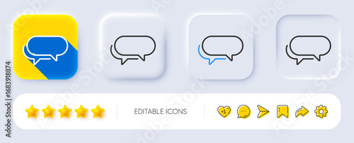 Messenger line icon. Neumorphic, Flat shadow, 3d buttons. Speech bubble sign. Chat message symbol. Line messenger icon. Social media icons. Vector