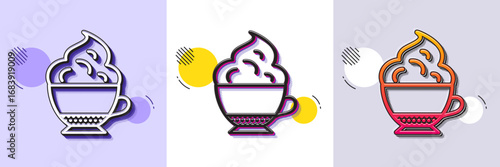 Cappuccino coffee with Whipped cream icon. Halftone dotted pattern. Gradient icon with grain shadow. Hot drink sign. Beverage symbol. Line cappuccino cream icon. Various designs. Vector