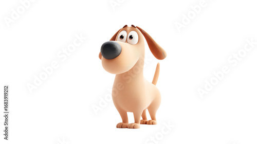 Charming cartoon dog with big eyes poses happily on transparent background
