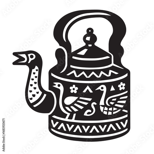 Tea Pot embroidery peacock Design