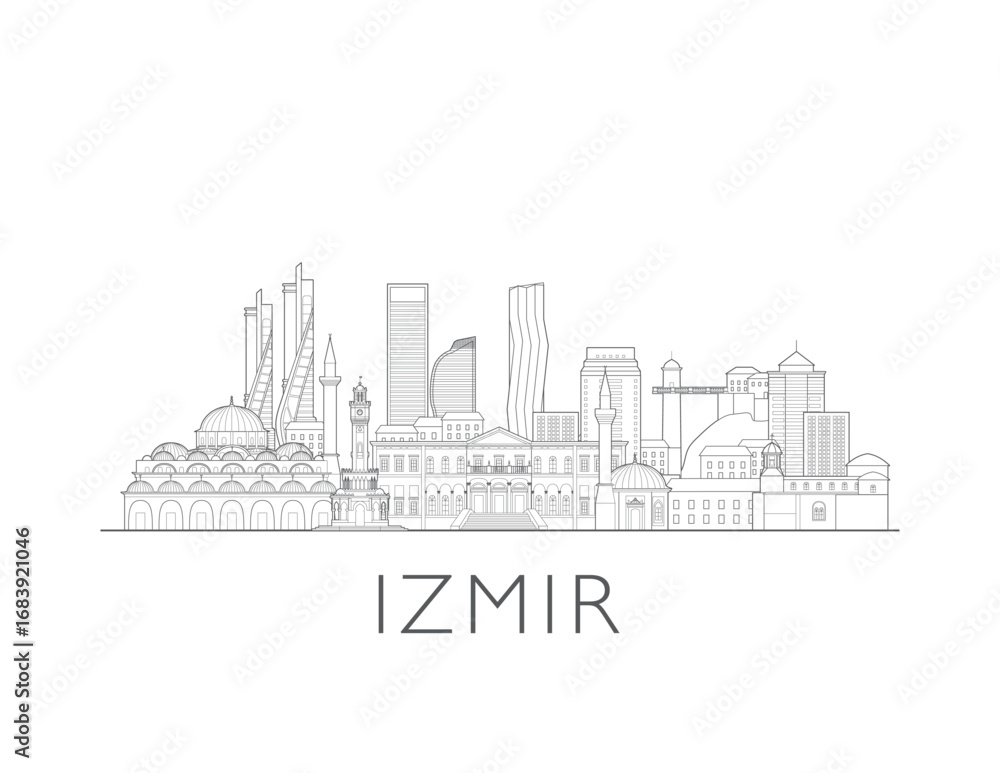Naklejka premium Izmir, Turkey, cityscape illustration skyline drawing