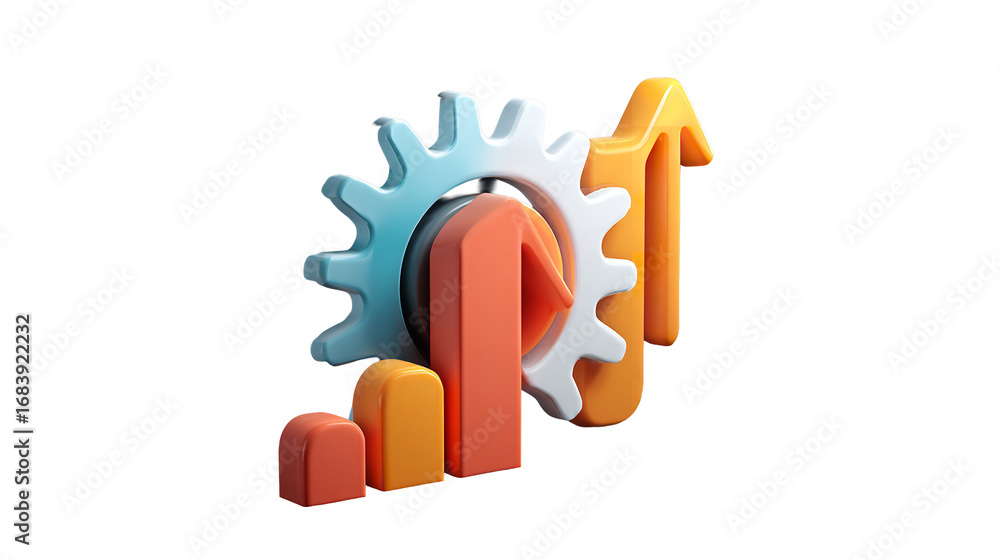 Fototapeta premium Captivating financial technology illustration of performance chart and gear, on transparent background