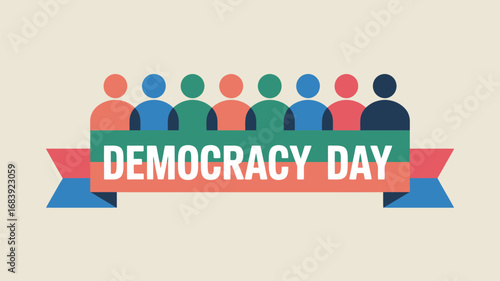 Colorful graphic celebrates democracy day with diverse people and a banner design