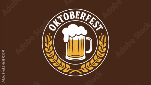 Oktoberfest celebration with beer mug and wheat wreath on a brown background design