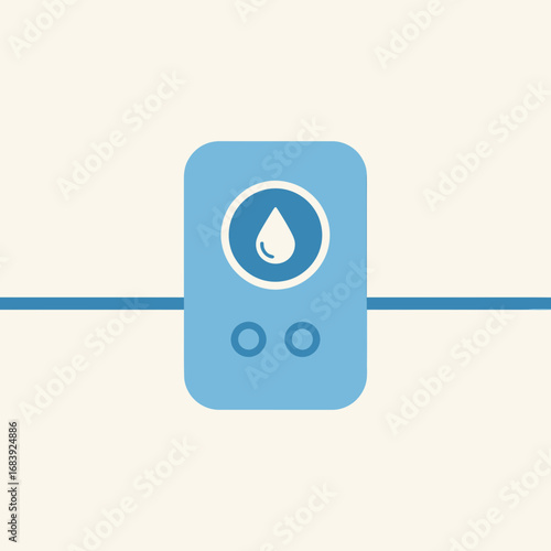 Blue device with water drop symbol and two circles.