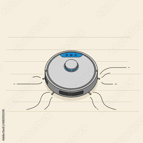 Robotic vacuum cleaner with brushes on a light background.