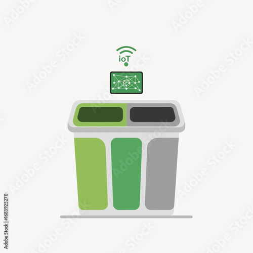 Smart recycling bins with digital display and wifi symbol.