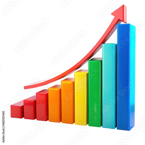 Free Download Colorful 3d bar chart shows upward trend with red arrow indicating growth transparent background - GFXLoad