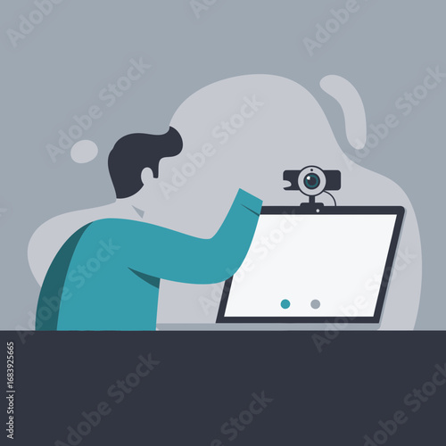 Person using a webcam and laptop for communication.