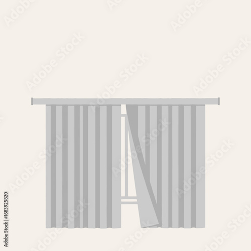 Light gray curtains partially covering a window against a pale background.