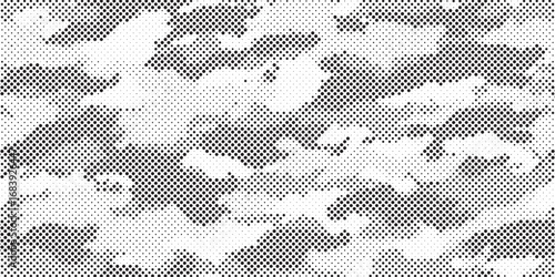 Abstract halftone background. Military camouflage effect dot seamless pattern texture. Dotted background as design element.