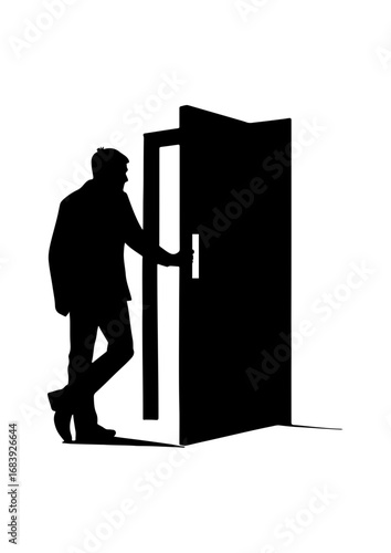 Silhouette of a Man Opening a Door
