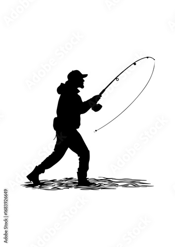Silhouette of a Person Fishing with a Rod