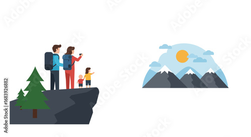 Family Vacation & Outdoor Exploration: Iconic Vector for Travel Planning and Nature Discovery