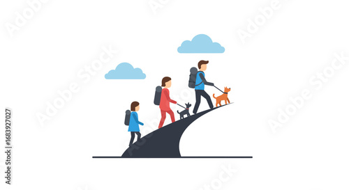 Illustrating Family Growth & Progress: Enjoying Outdoor Journeys with Pets Uphill