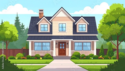 Wallpaper Mural Suburban home illustration Torontodigital.ca