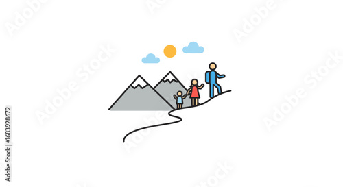 United Family Outdoor Adventure Icon: Journeying Towards Shared Goals and Future Success