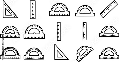 set of  protractor outline icon vector
