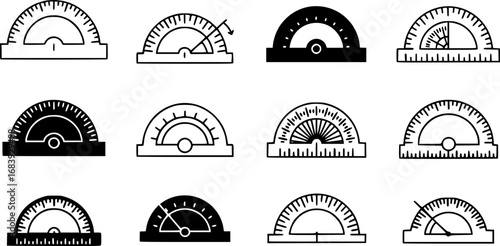 set of  protractor outline icon vector
