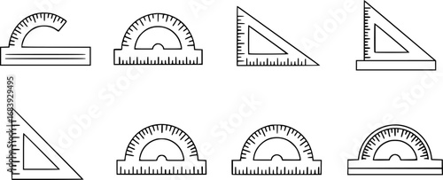 set of  protractor outline icon vector
