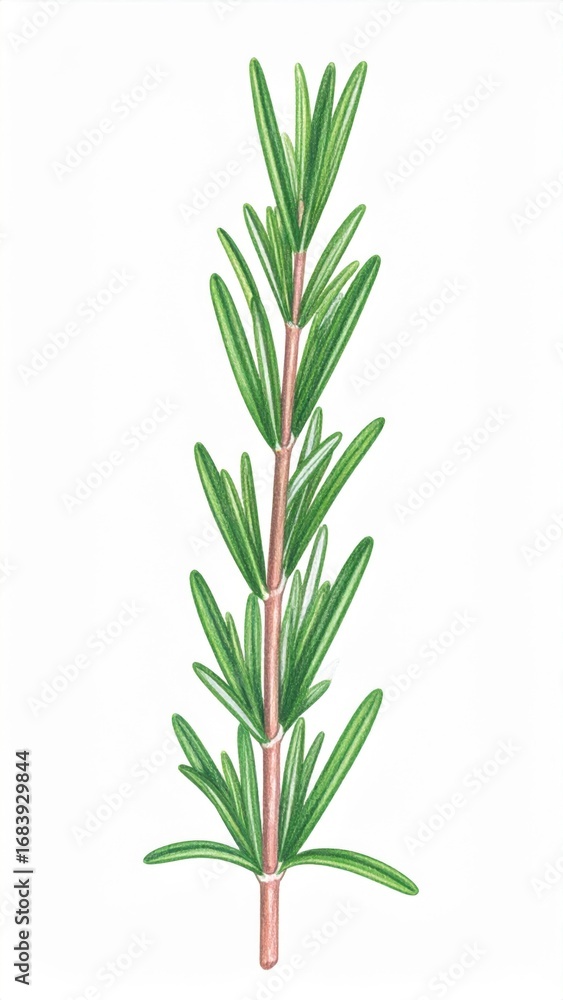 Fototapeta premium Rosemary Sprig Illustration on White Background Aromatic Culinary Herb for Cooking