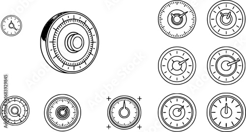 set of safe dial outline icon vector
