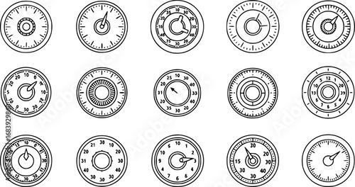 set of safe dial outline icon vector
