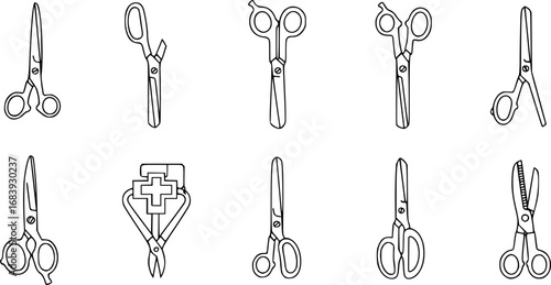set of scissors outline icon vector
