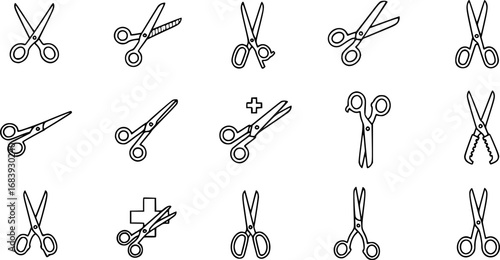 set of scissors outline icon vector
