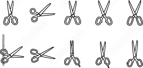 set of scissors outline icon vector

