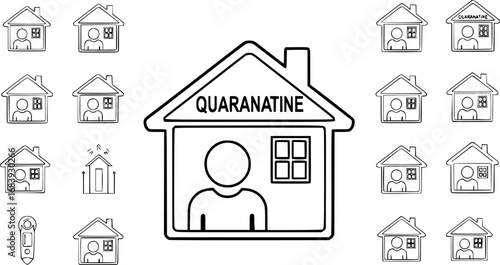 set of person in quarantine house outline icon vector
