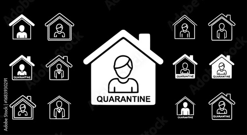 set of person in quarantine house outline icon vector
