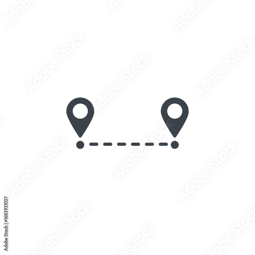 Distance between two locations indicated by pins on a map