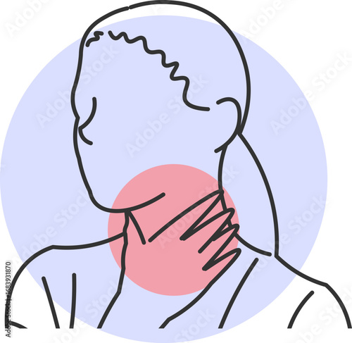 Minimalist illustration of woman with severe neck pain and cervical discomfort