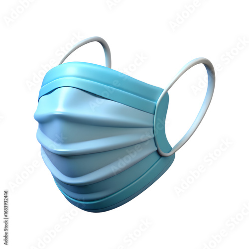3D Face Mask Folded Minimal Clean Healthcare Design Transparent Background