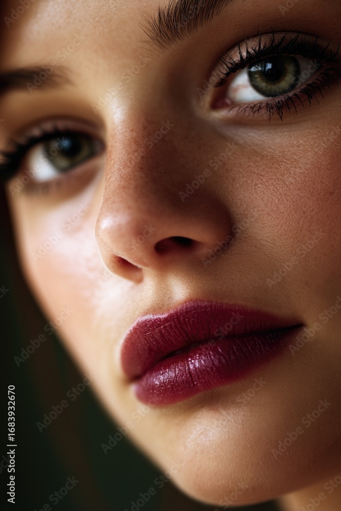 Fototapeta premium Female face with red lipstick