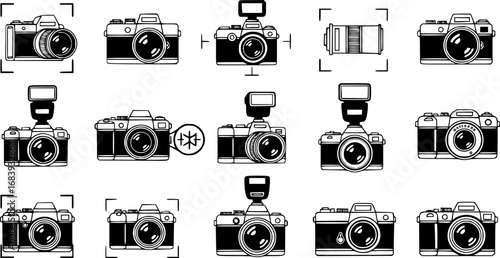Foto camera icon vector set. photo illustration sign collection. focus symbol. cam logo or mark.
