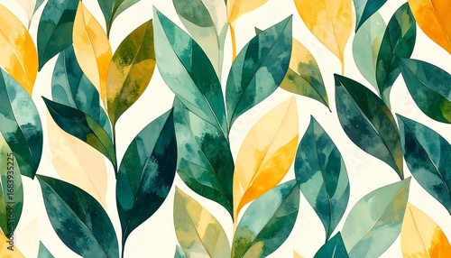 Watercolor leaves seamless pattern