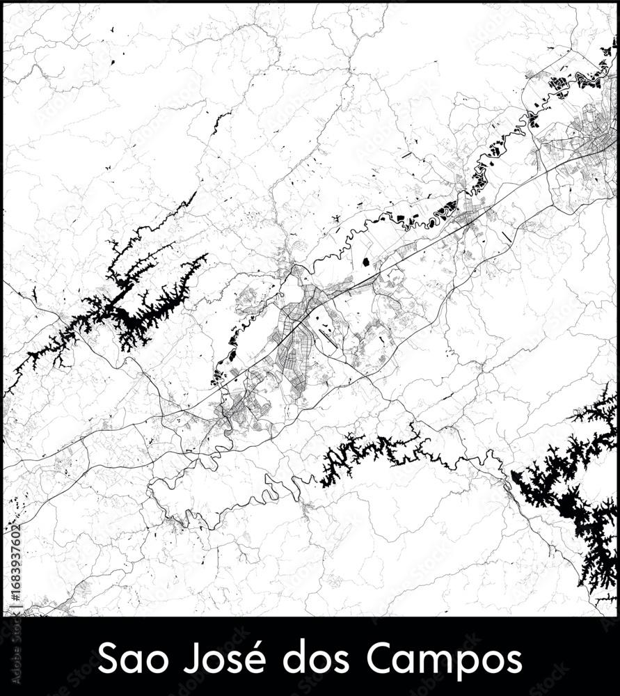 Naklejka premium Sao Jose dos Campos city map, Brazil - Topographic vector map poster