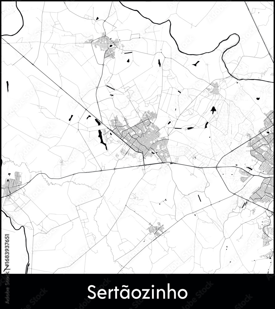 Obraz premium Sertaozinho city map, Brazil - Topographic vector map poster