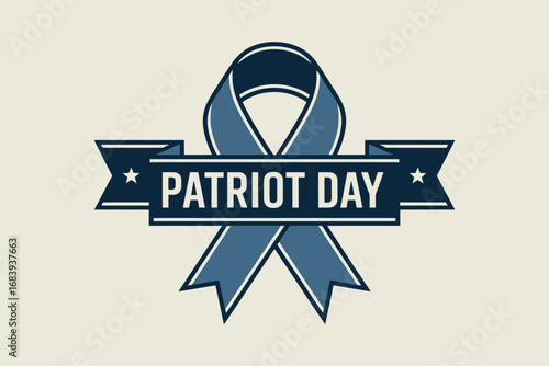 Patriot day ribbon banner illustration with stars on a light beige background